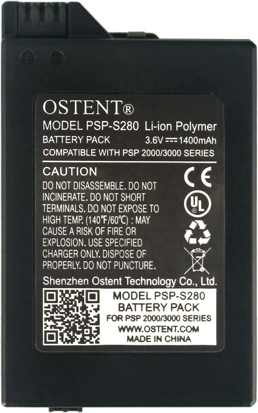 OSTENT 1400mAh Replacement Battery for PSP 2000 / 3000 – High‑Capacity Rechargeable Pack (PSP‑S110)