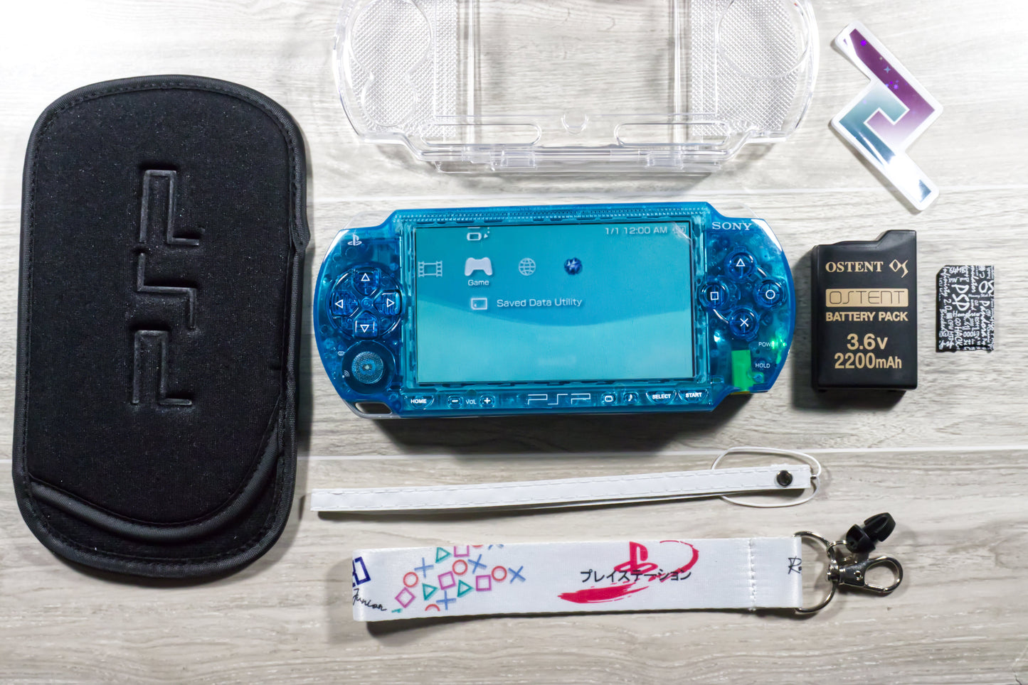 PSP 1000 Clear Blue Custom Console Bundle - Refurbished Like New!
