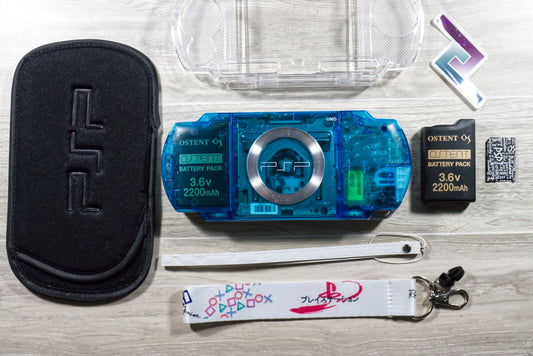 PSP 1000 Clear Blue Custom Console Bundle - Refurbished Like New!