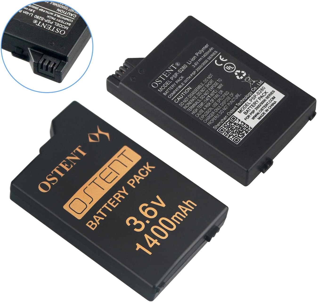 OSTENT 1400mAh Replacement Battery for PSP 2000 / 3000 – High‑Capacity Rechargeable Pack (PSP‑S110)