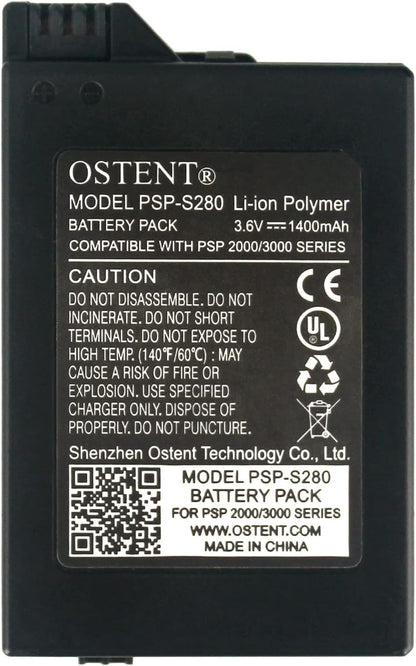 OSTENT 1400mAh Replacement Battery for PSP 2000 / 3000 – High‑Capacity Rechargeable Pack (PSP‑S110)
