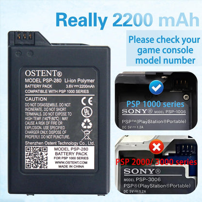 PSP 1000 High Capacity 2200mAh OSTENT Battery – Longer Playtime (Replacement Battery)