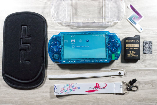 PSP 1000 Clear Blue Custom Console Bundle - Refurbished Like New!