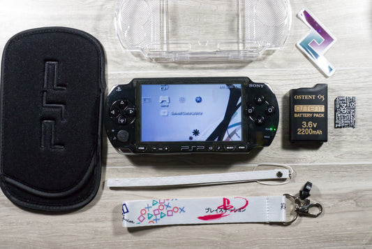 PSP 1000 Clear Black Custom Console Bundle - Refurbished Like New!